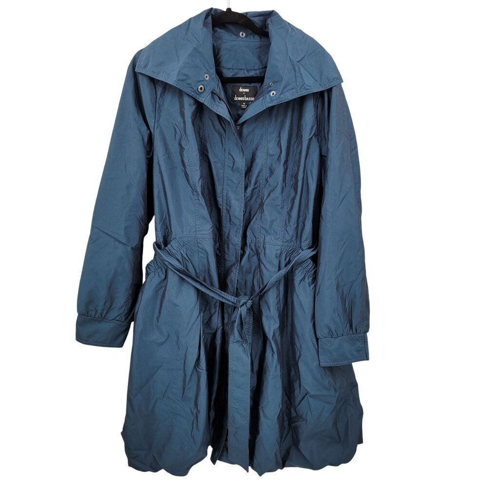 Dennis Teal Blue Belted A-line Balloon Hem Jacket Sz M Lightweight Duster Coat